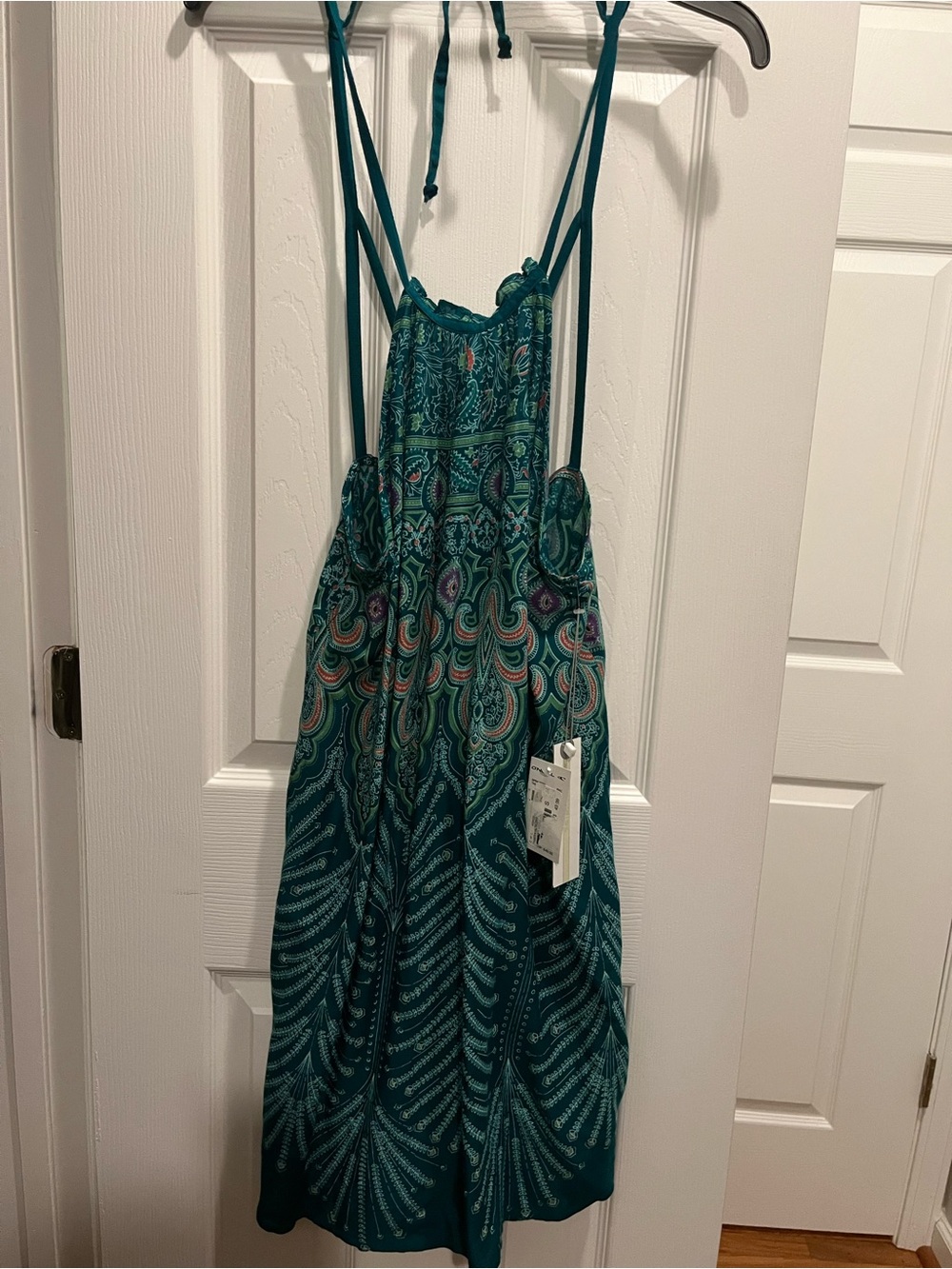 O'Neill Teal and Green Paisley Strapless Sundress